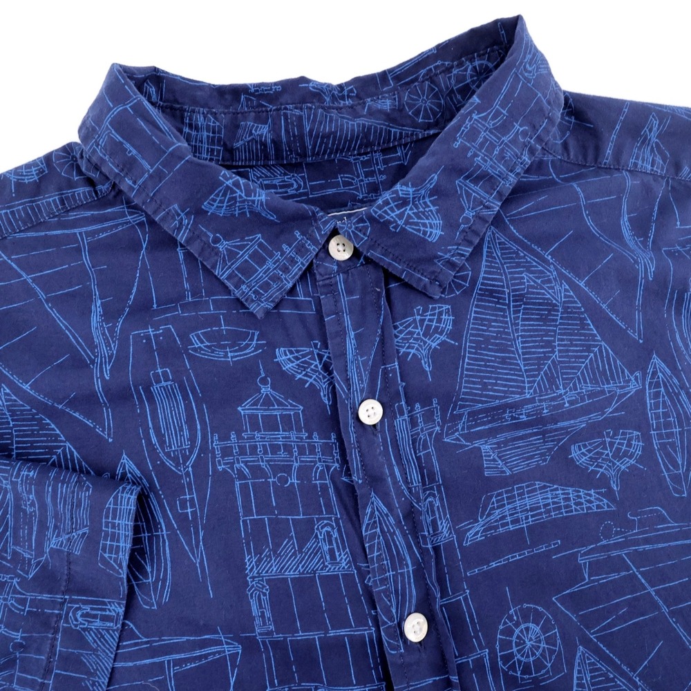 Vineyard Vines Nautical Blueprint Button Down Shirt Navy Short Sleeve Mens XXL